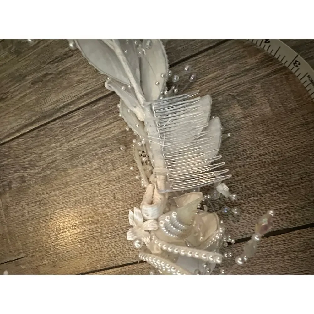 Women's White Floral Feather Bridal Hair Clip Headband vintage 80s